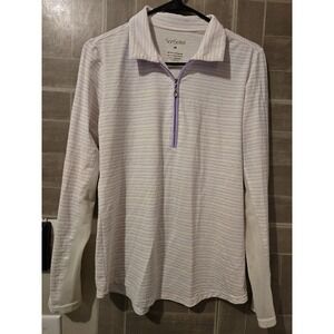 SanSoleil Womens White Purple Printed 1/4 Zip Mock Shirt Top Size M Long Sleeve‎